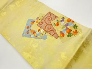 引箔色紙に草花模様織出し名古屋帯